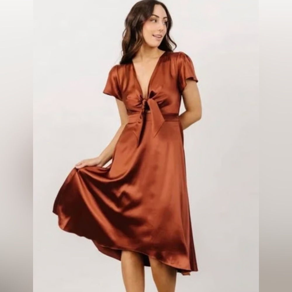 Baltic Born Rust Tie-Front Midi Dress